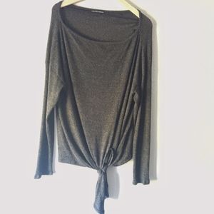 Harlowe & Graham Tie Front Ribbed Gray Top